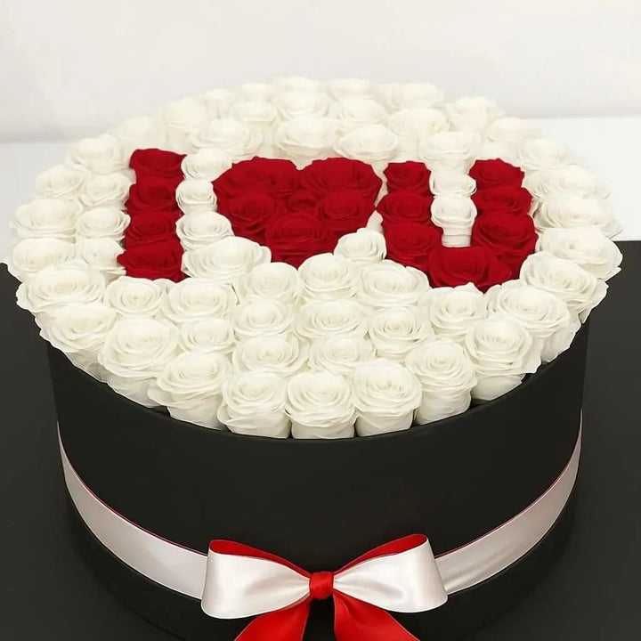 100 Red & White Roses in Box