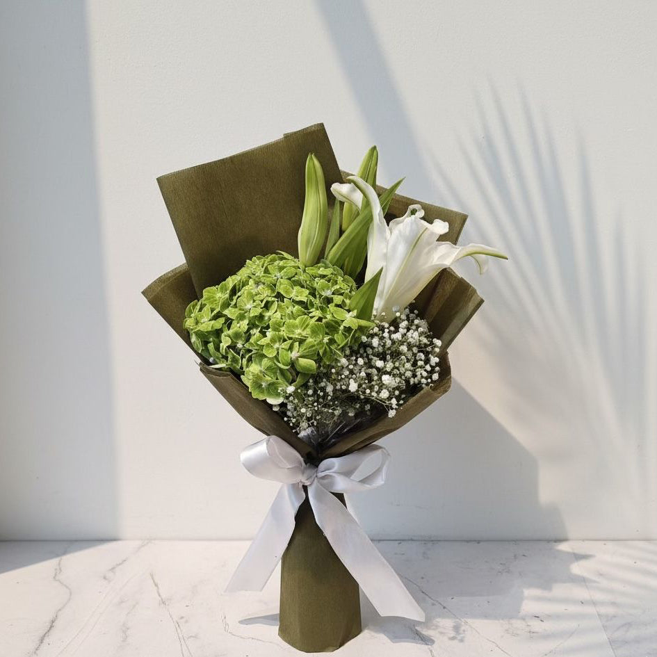 Lime Green Hydrangea & White Lily Bouquet atfleurs
