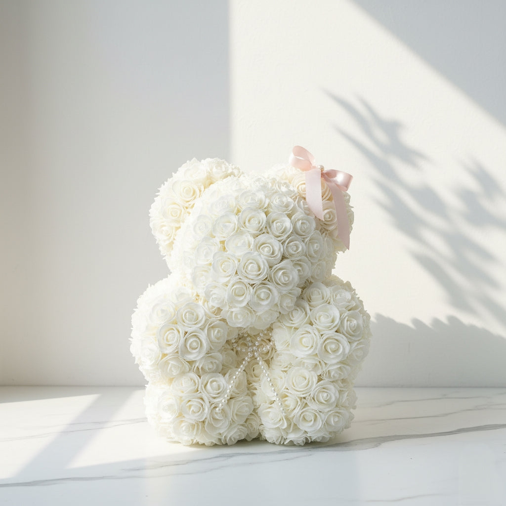 150 White Rose Teddy for Grand Surprises atfleurs