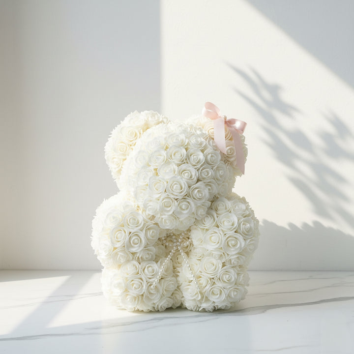 150 White Rose Teddy for Grand Surprises atfleurs