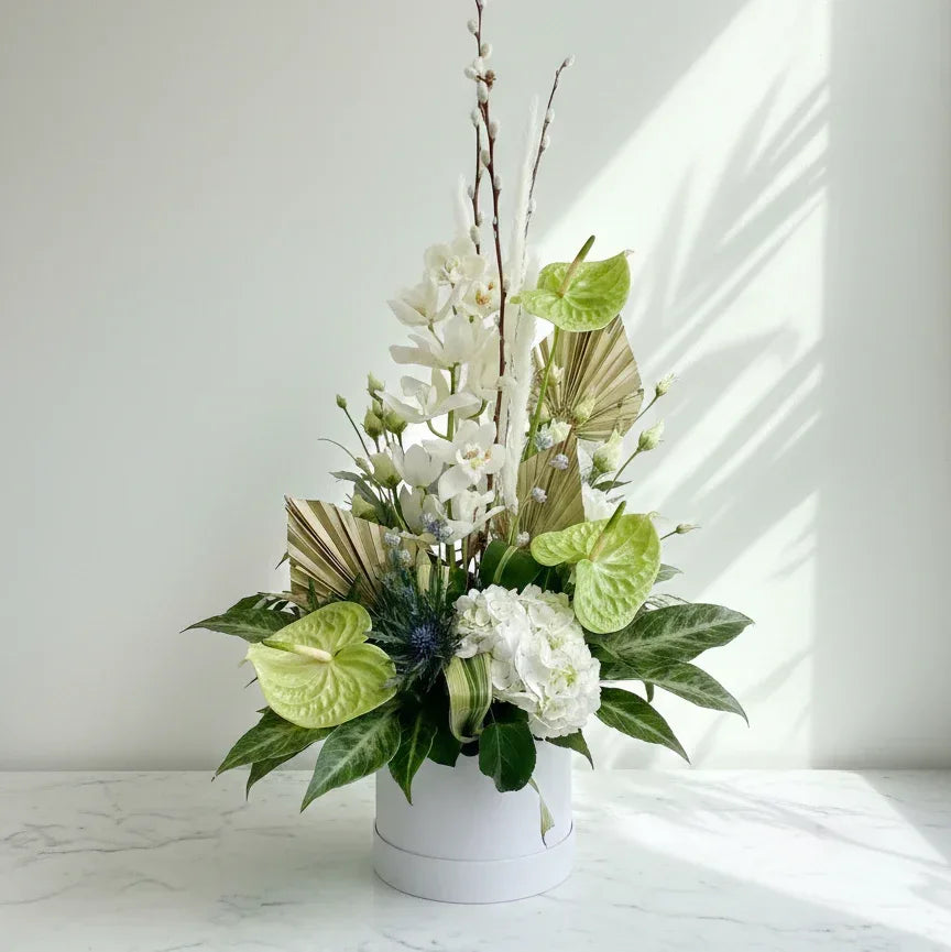 White Orchid Bouquet with Green Anthurium - atfleurs