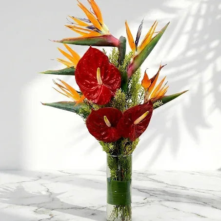 Bird of Paradise Bouquet with Anthurium Leaves - atfleurs
