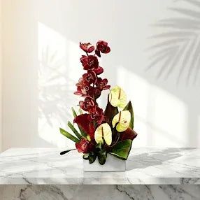 Red Orchids Bouquet with Green Anthurium - atfleurs