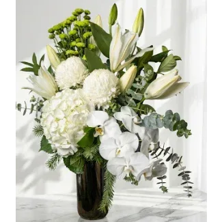 White Lilies and Orchids Bouquet with Hydrangea - atfleurs