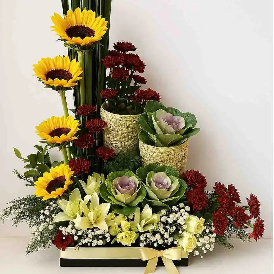 Sun-Kissed Bloom Box with Sunflowers & Lilies - atfleurs