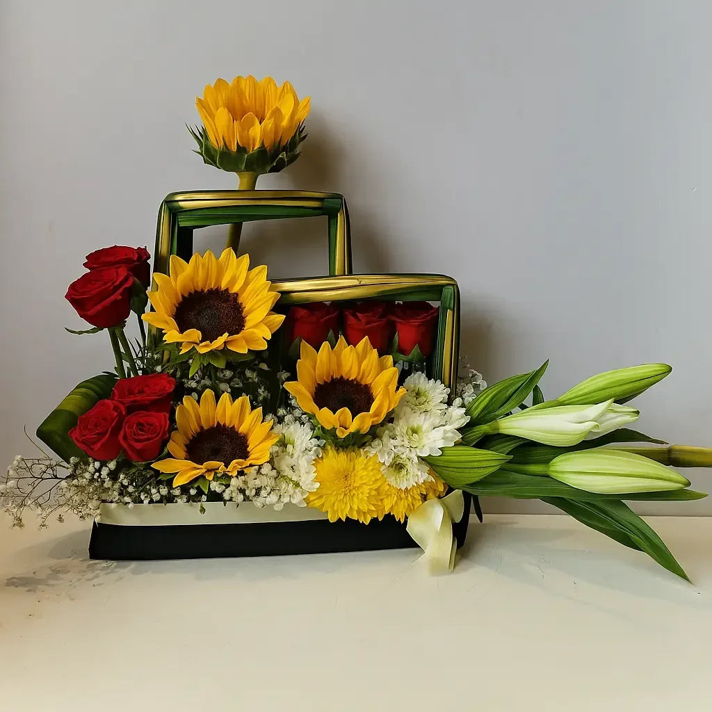 Sunshine Bloom Box with Roses and Lilies - atfleurs