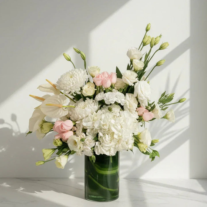 Soft White & Blush Vase Arrangement - atfleurs