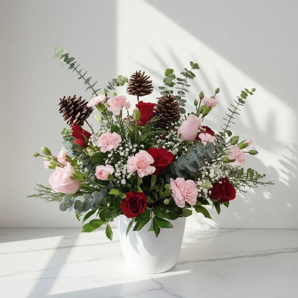 Red Rose and Pink Carnation Pot Arrangement - atfleurs
