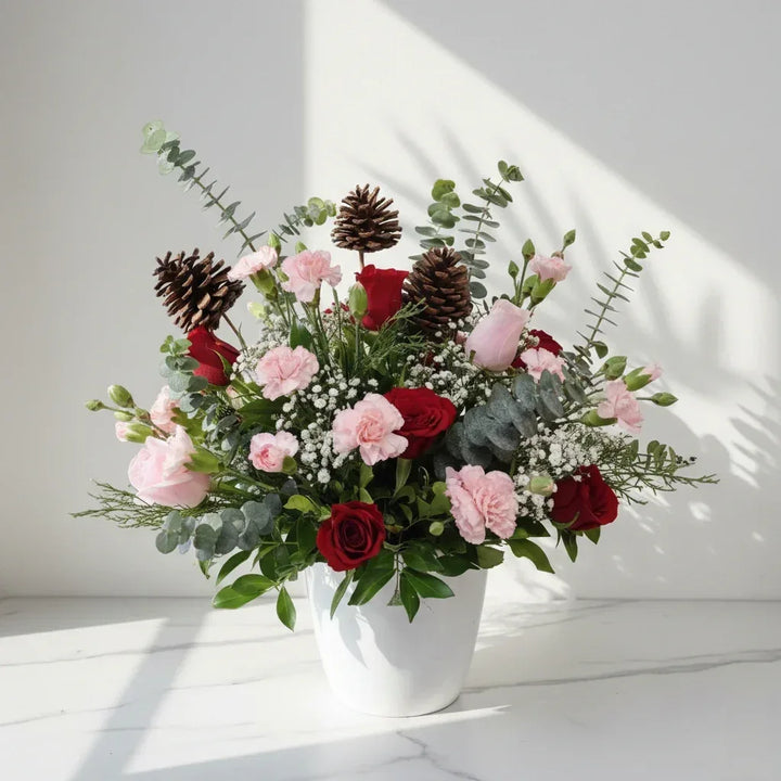Red Rose and Pink Carnation Pot Arrangement - atfleurs