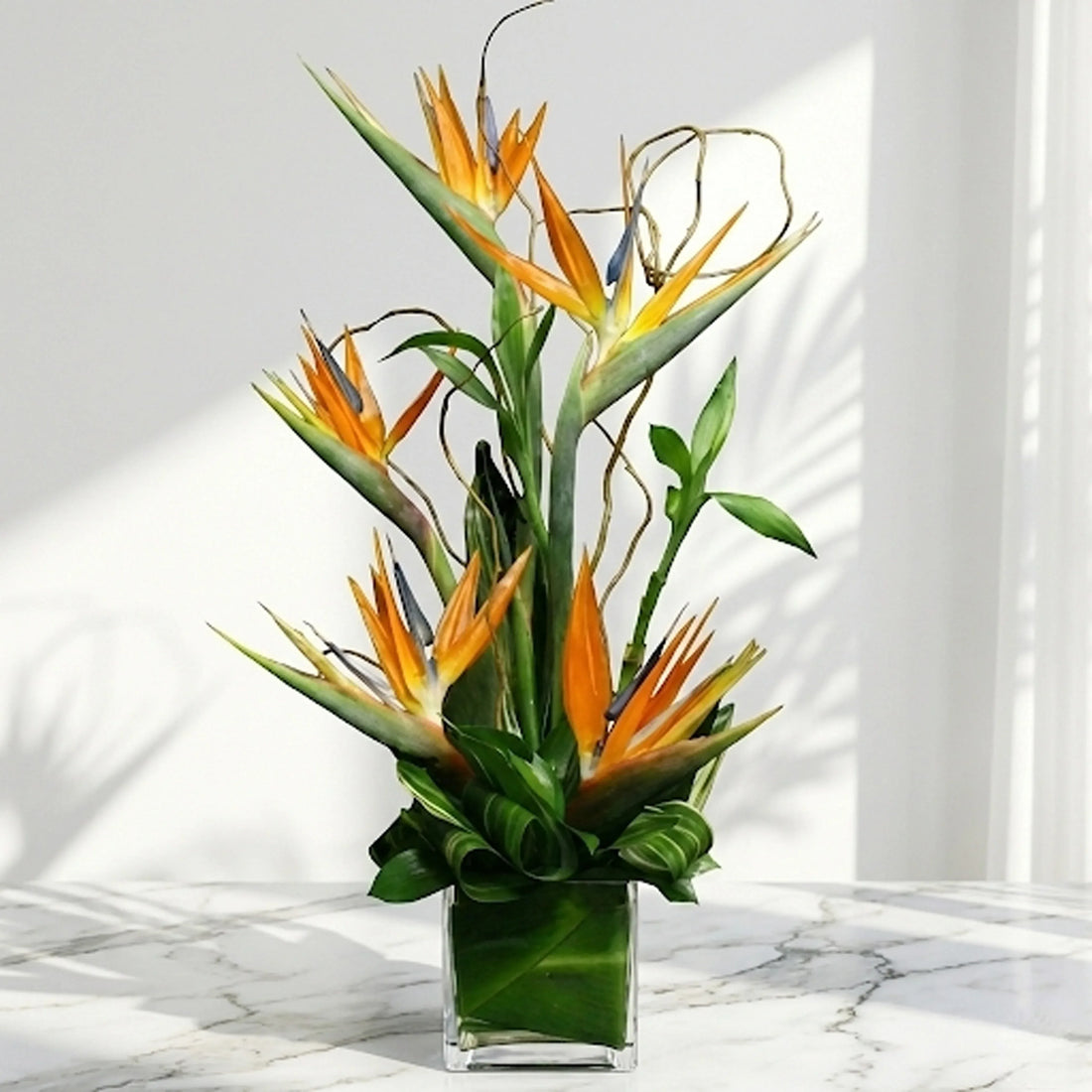 Bird of Paradise Bouquet with Tropical Green Foliage - atfleurs