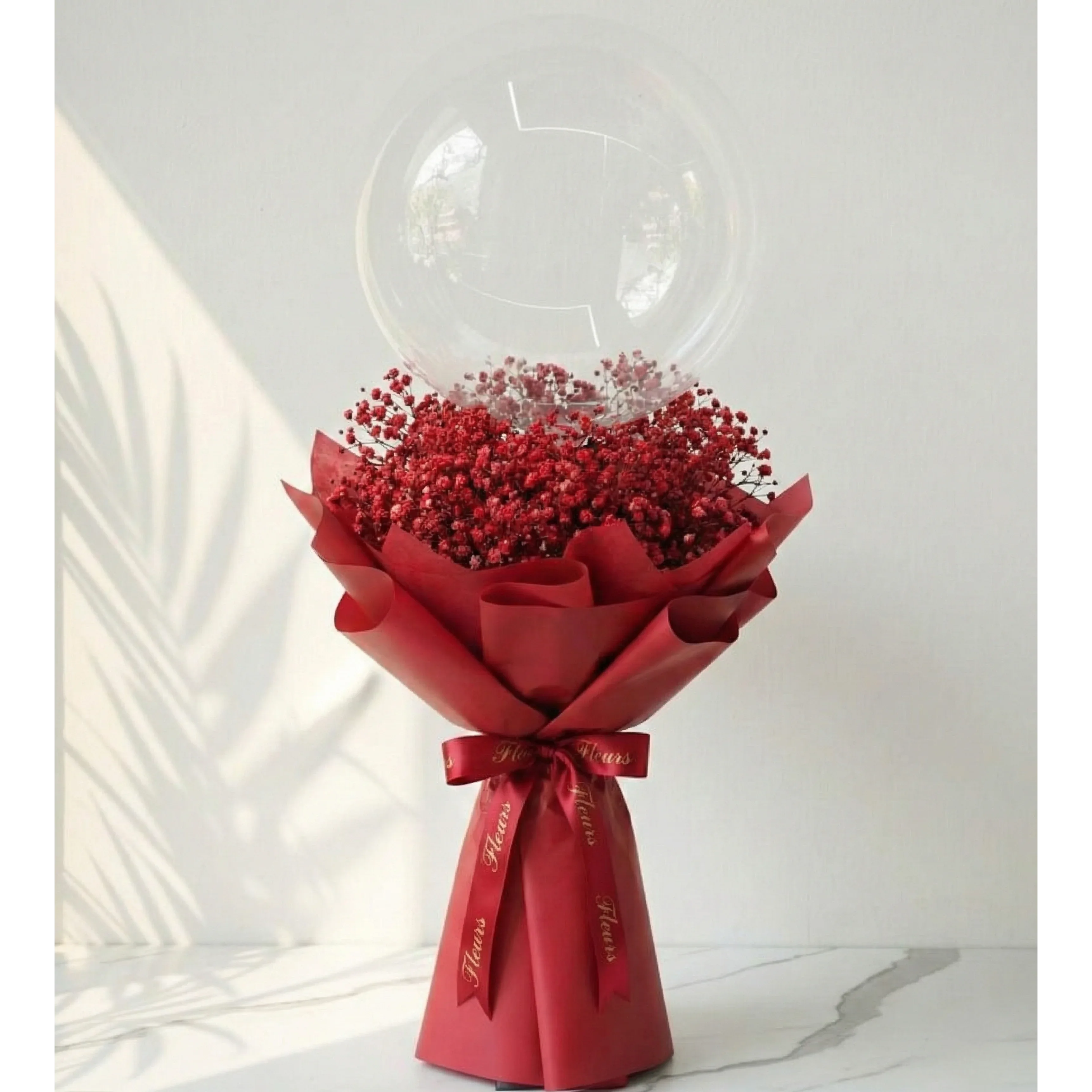 Baby’s Breath Bouquet with Clear Balloon - atfleurs