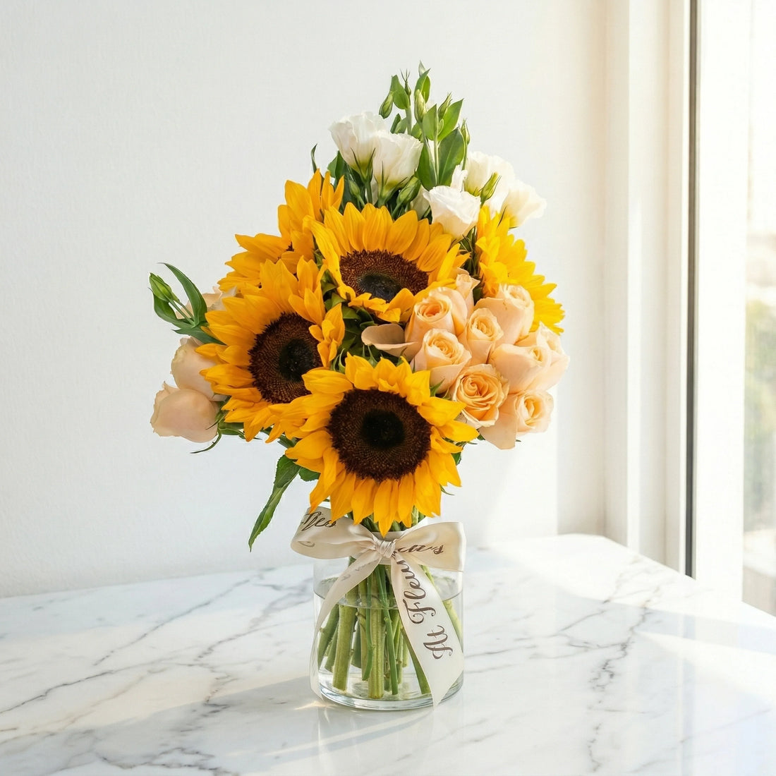 flower bouquet by Atfleurs | floral arrangement | Fancy Bouquet | Hand Bouquet | Sunflowers