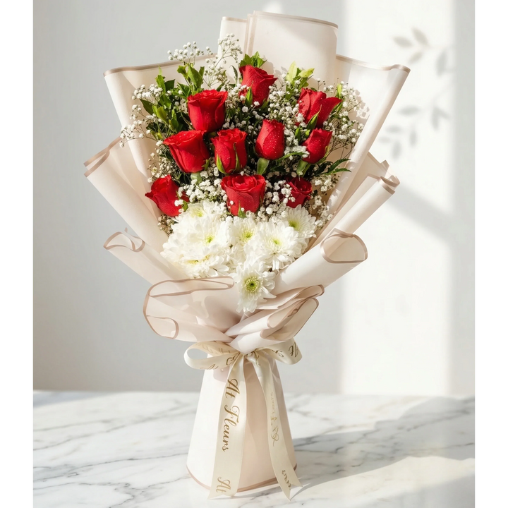 flower bouquet by Atfleurs | floral arrangement | Fancy Bouquet | red roses bouquet | Hand bouquet