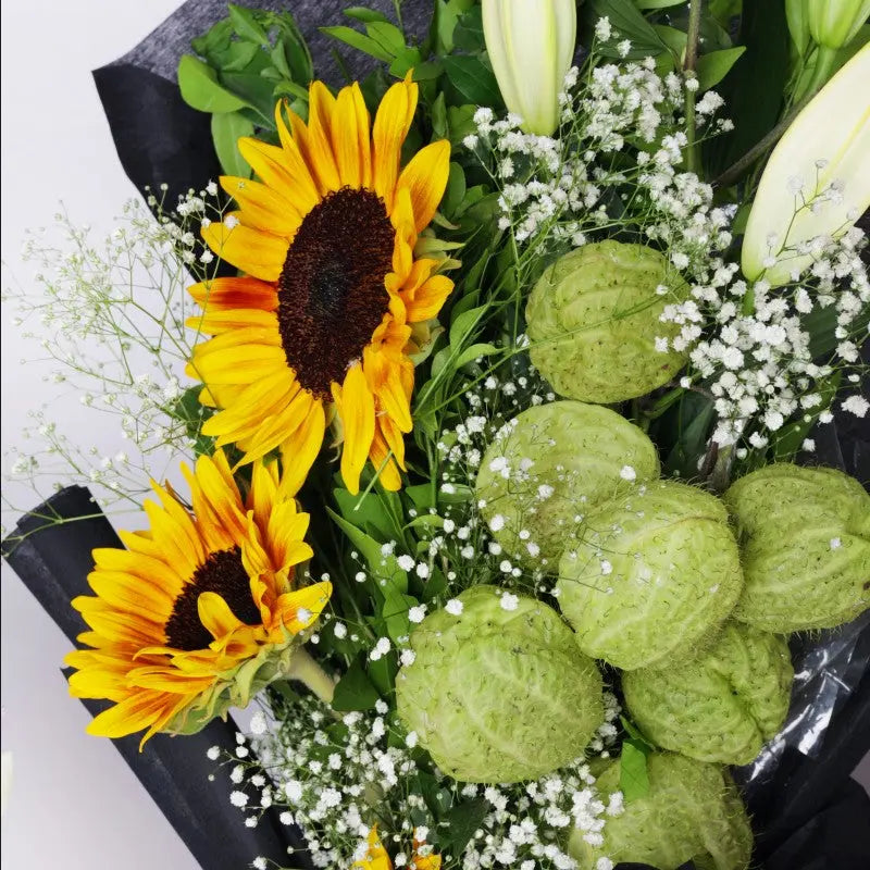 Sunflower and Balloon Flower Hand Bouquet atfleurs