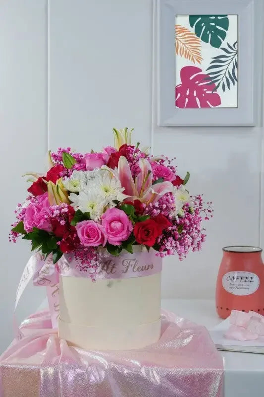 Lilies, Roses & Chrysanthemum Flower Display - atfleurs