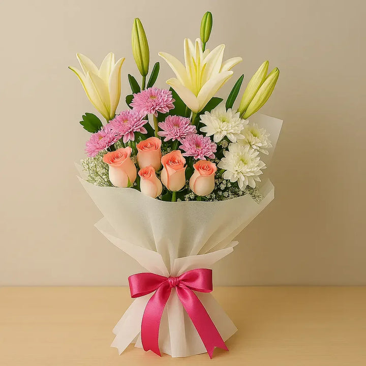 Lilies & Chrysanthemum Hand Bunch - atfleurs