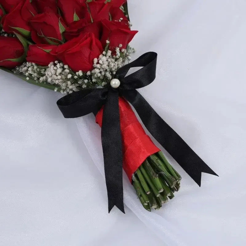 Vibrant Red Roses & Gypsy Hand Bouquet - atfleurs