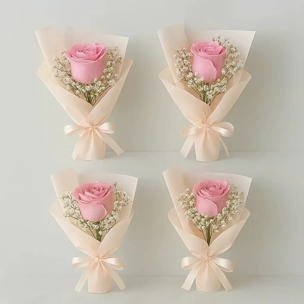 7 Pink Roses in Individual Wraps - atfleurs