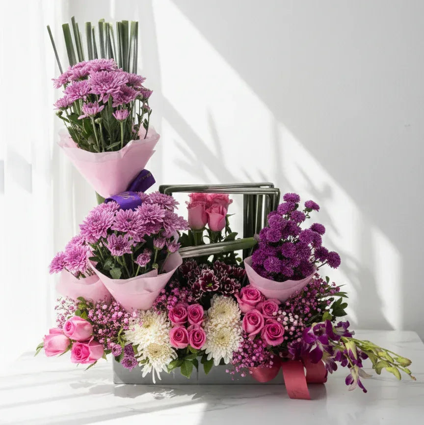 Pink and Purple Mixed Floral Stand Arrangement - atfleurs