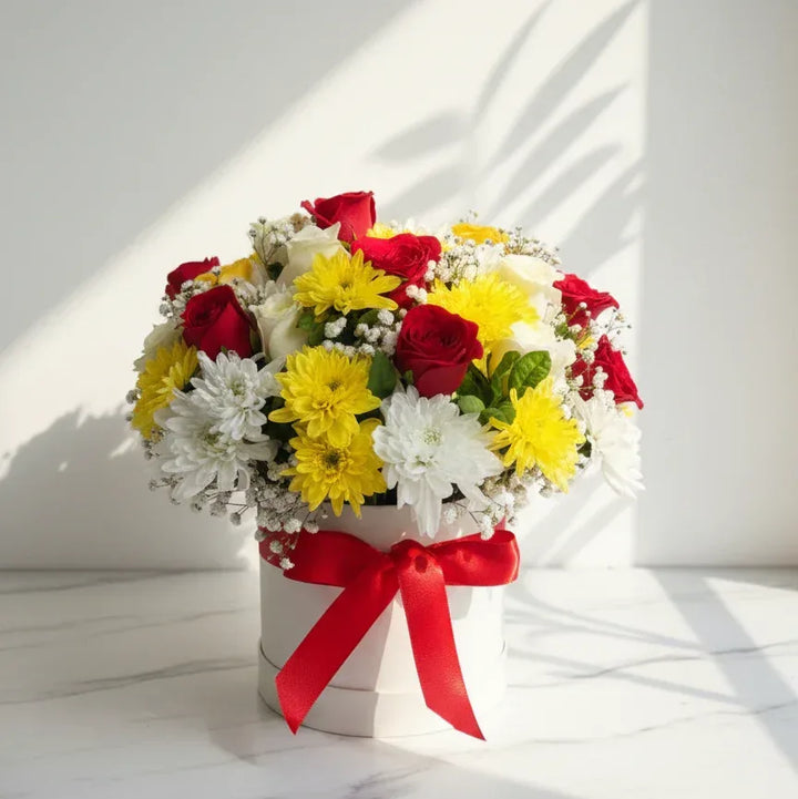 Mixed Rose and Yellow Chrysanthemum Flower Box - atfleurs