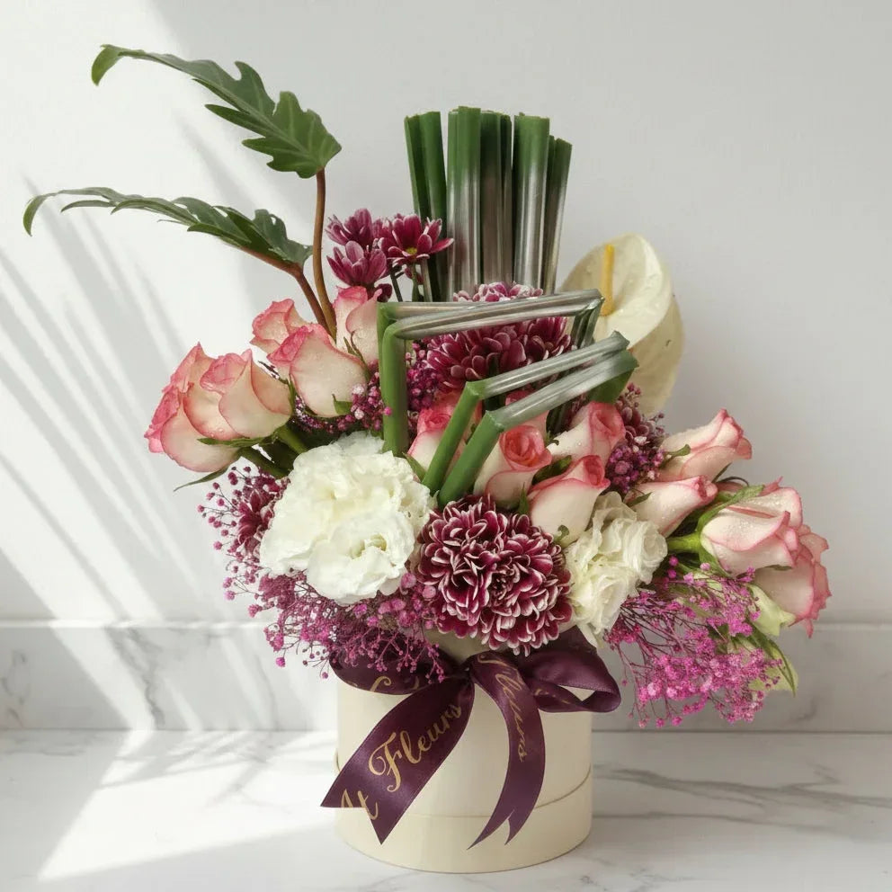 Astoma Rose and Chrysanthemum Box with Gypso - atfleurs