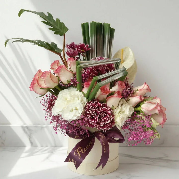 Astoma Rose and Chrysanthemum Box with Gypso - atfleurs