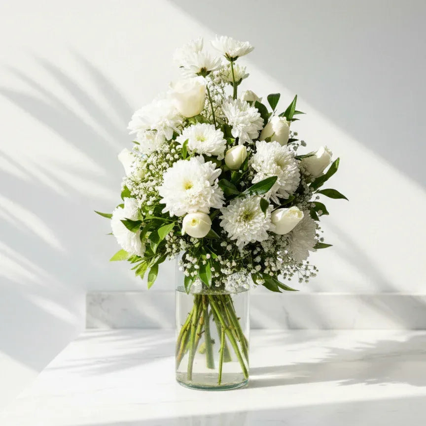 White Rose and Chrysanthemum Vase Arrangement - atfleurs