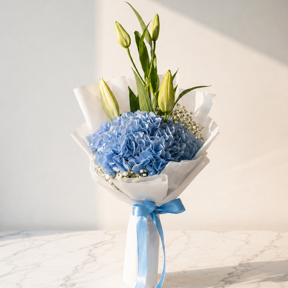 Hydrangea Lilies Bouquet with Baby’s Breath