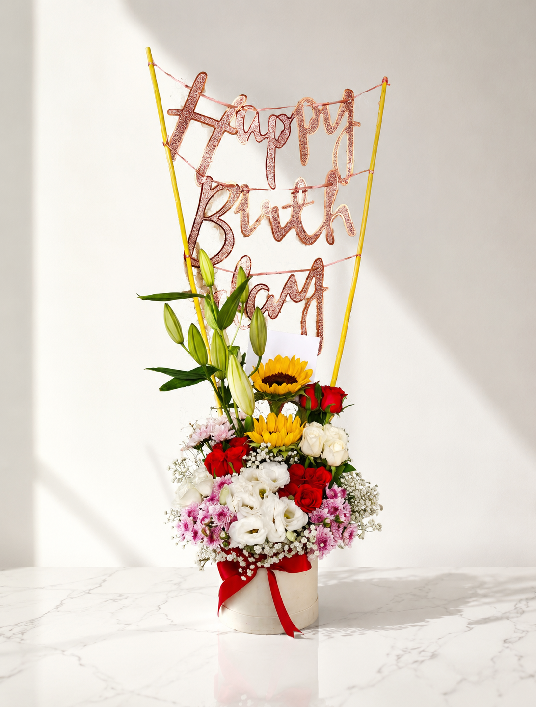 Mixed Flower Bouquet with Birthday Banner