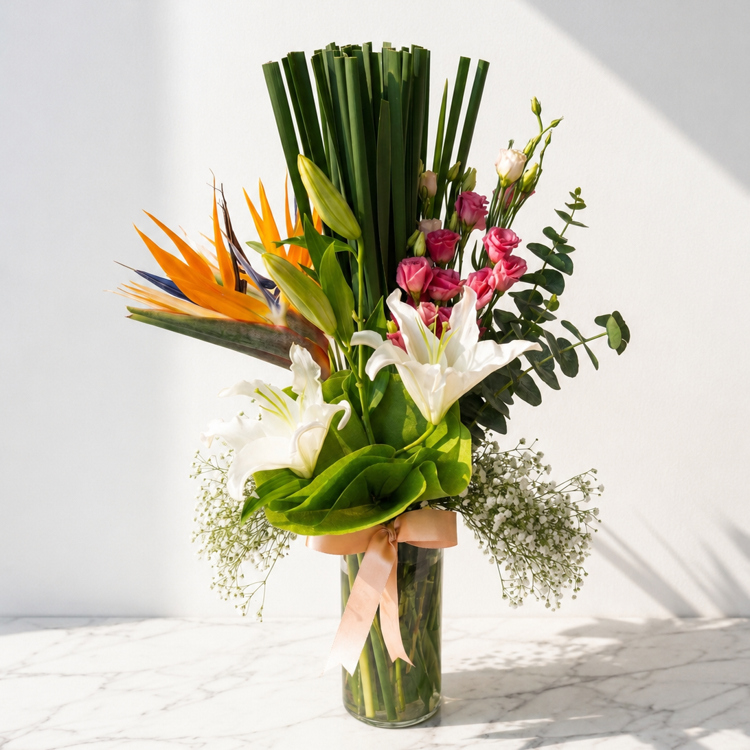 Mixed Lilies and Roses Bouquet with Baby’s Breath