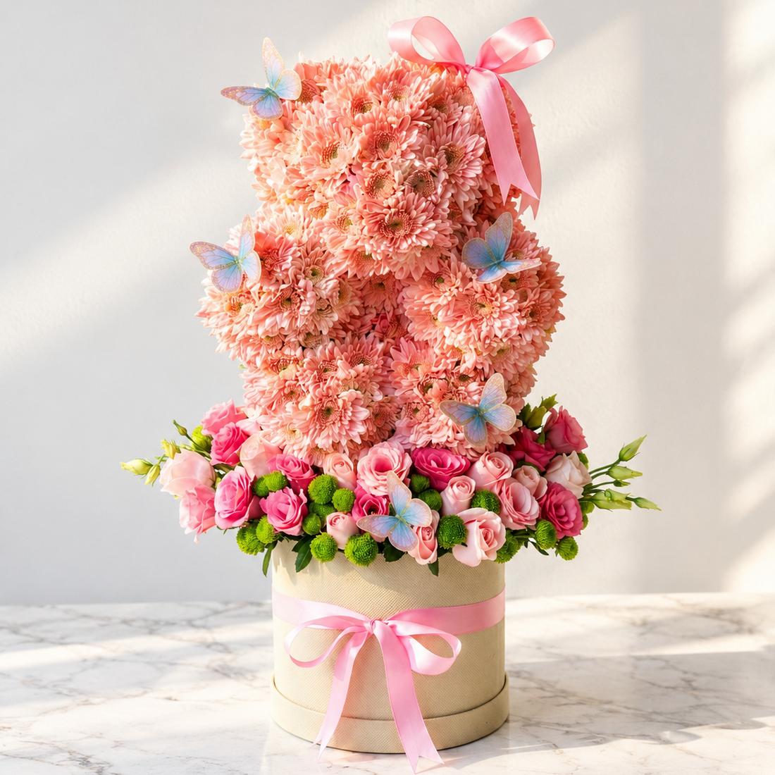 Pink Rose Bouquet with Green Chrysanthemums