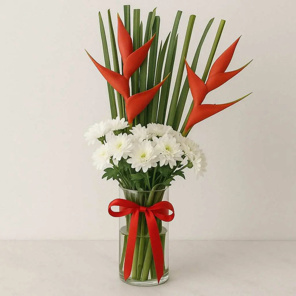 Bird of Paradise Flower Arrangement in Glass Vase atfleurs