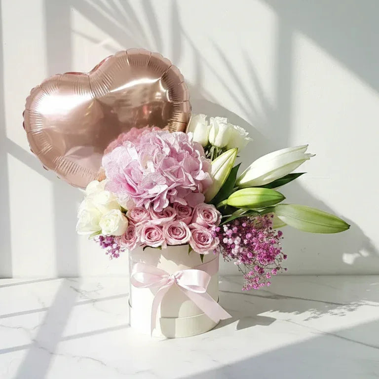 Pink Roses and Hydrangea Bouquet with Lilies - atfleurs