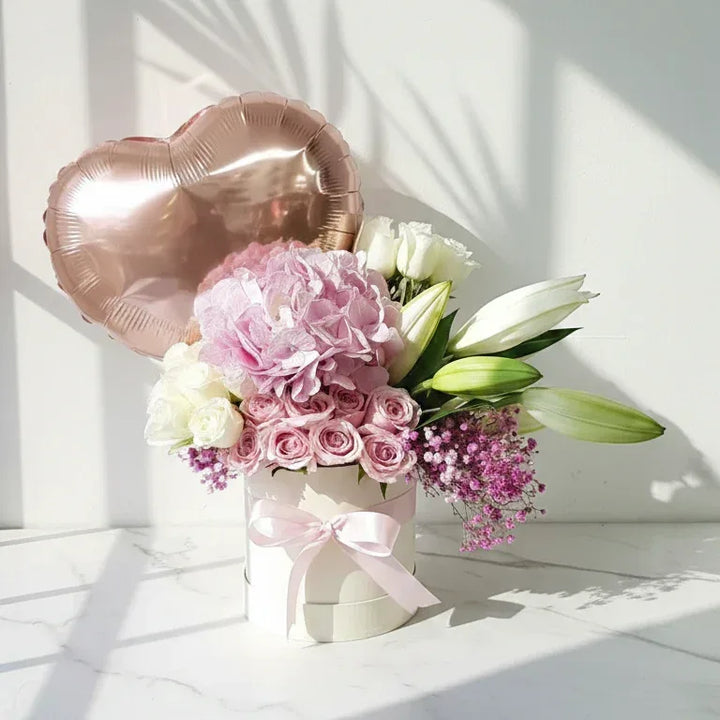 Pink Roses and Hydrangea Bouquet with Lilies - atfleurs