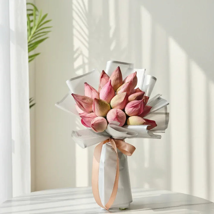 One Of A Kind Pink Lotus Bud Bouquet - atfleurs