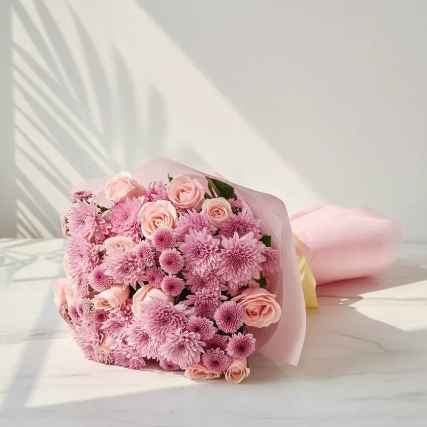 Pink Rose and Chrysanthemums Wrap - atfleurs