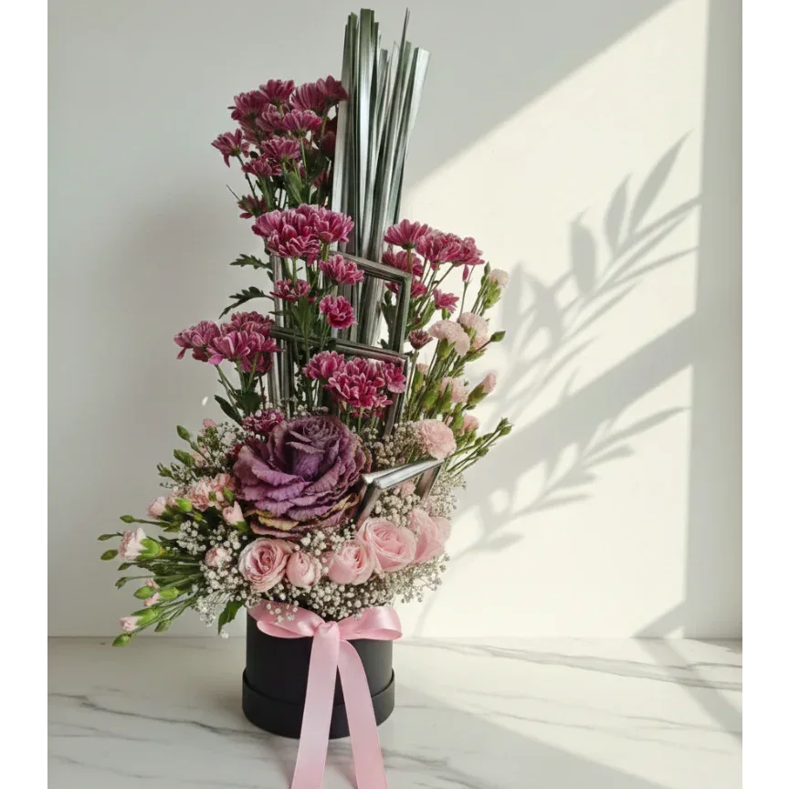 Pink Roses Bouquet with Chrysanthemums - atfleurs