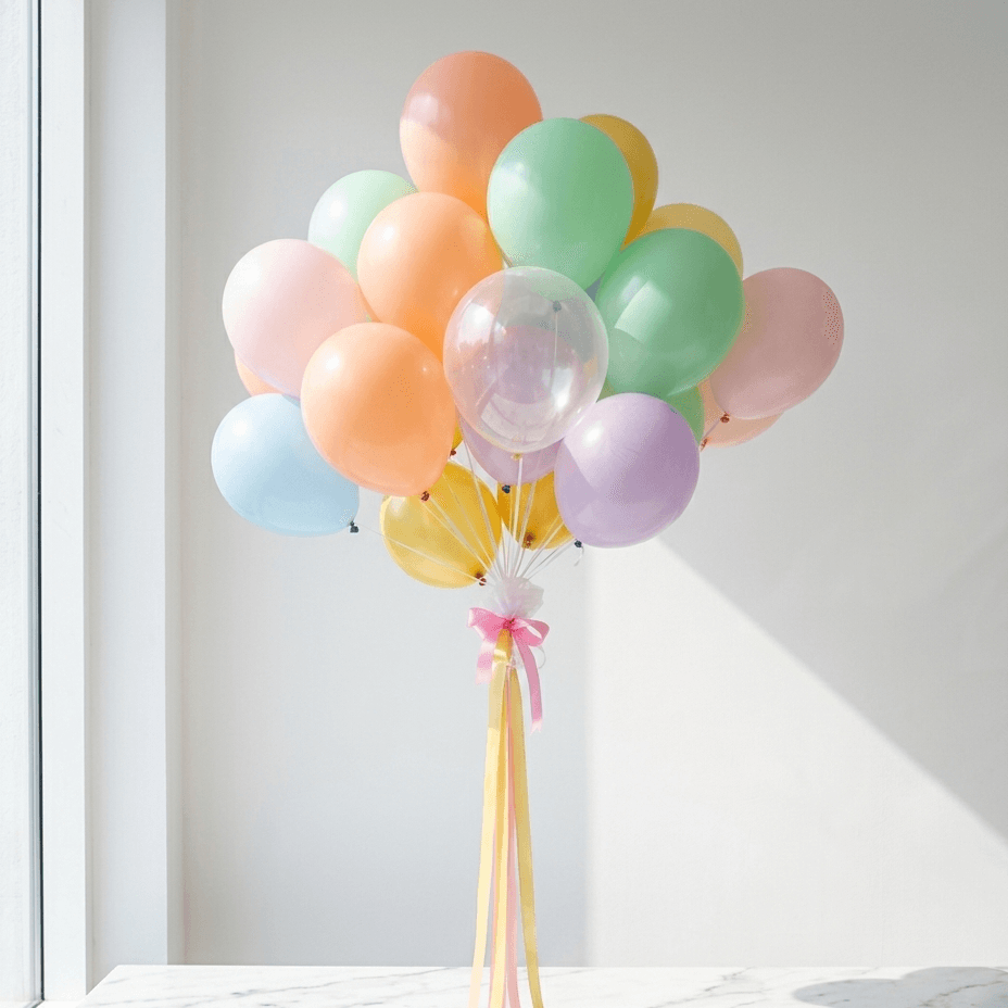 30 Pastel Helium Balloon Bouquet with Ribbon Tails