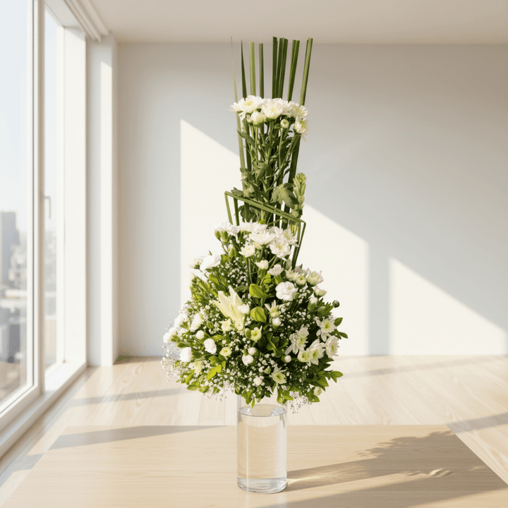 White Chrysanthemum Bouquet with Baby’s Breath