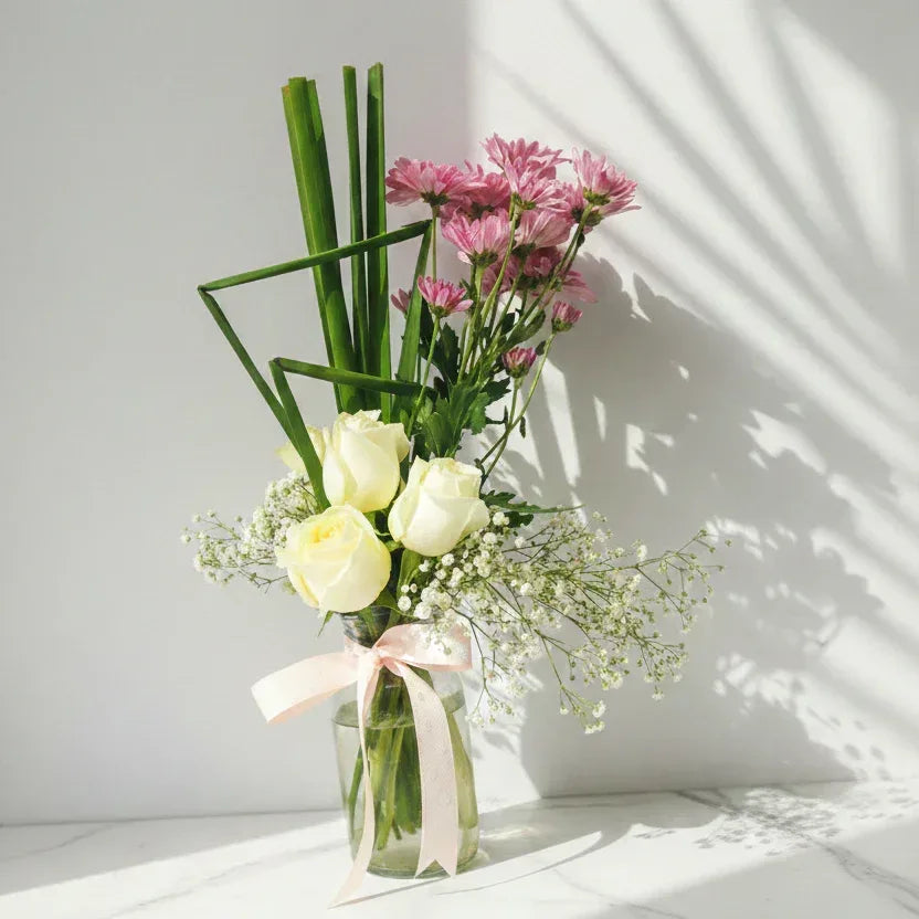 White Roses Bouquet with Baby’s Breath - atfleurs