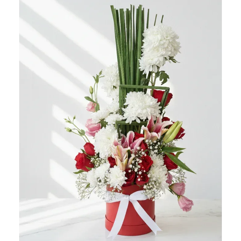 Roses & Lilies Bouquet with White Chrysanthemums - atfleurs