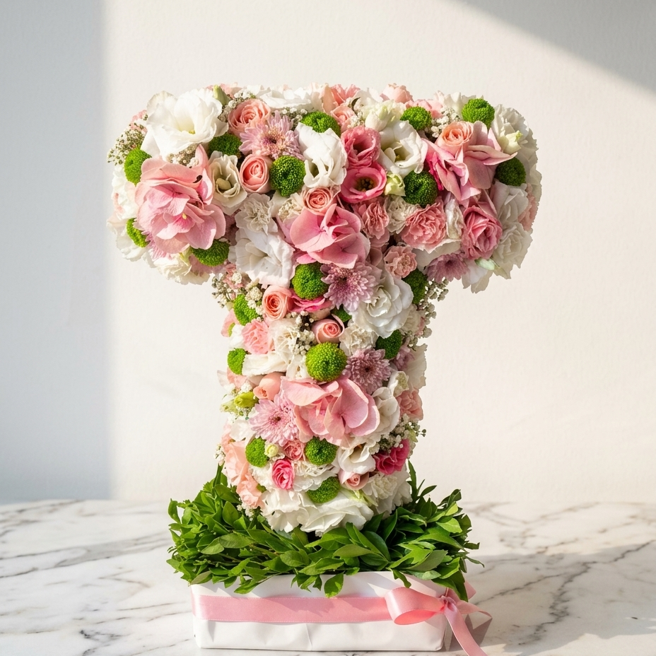 Letter Floral Arrangement with Pink Roses