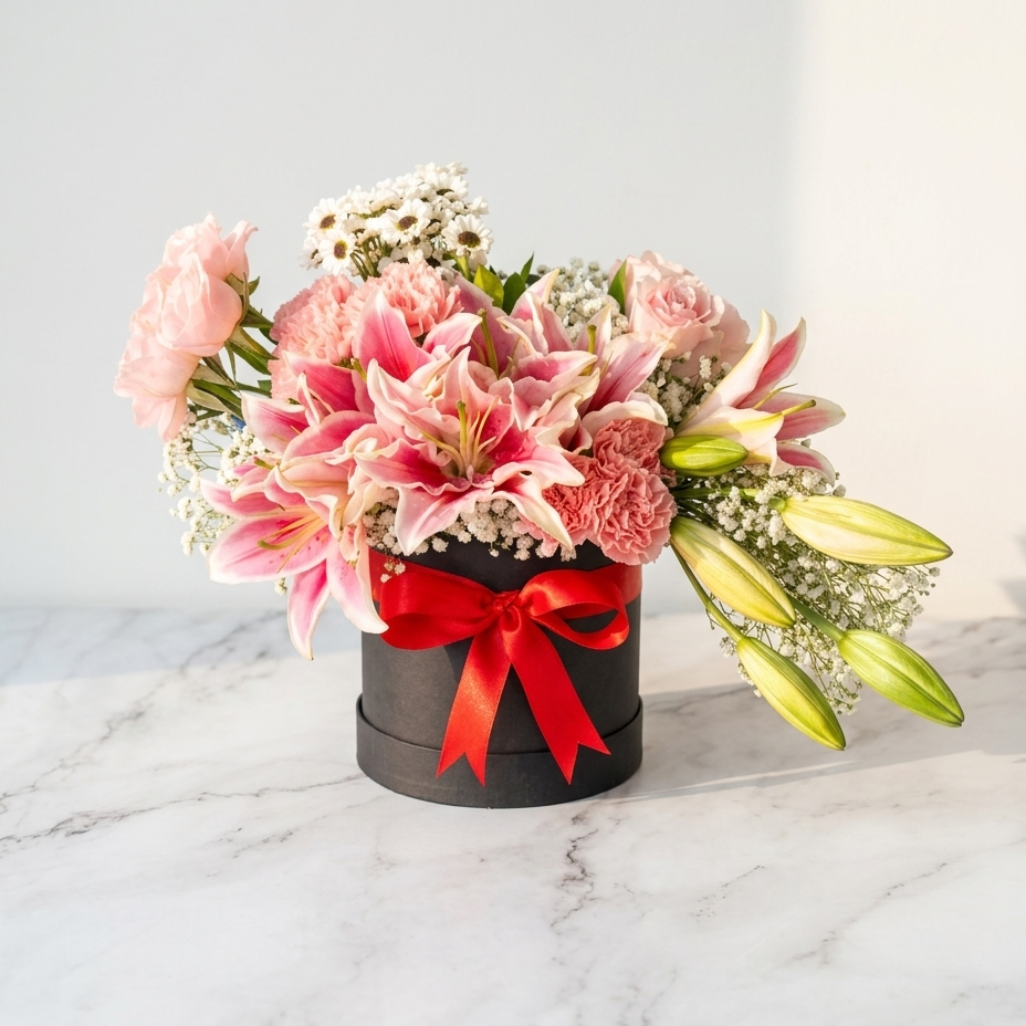 Pink Lily Bouquet with Baby’s Breath