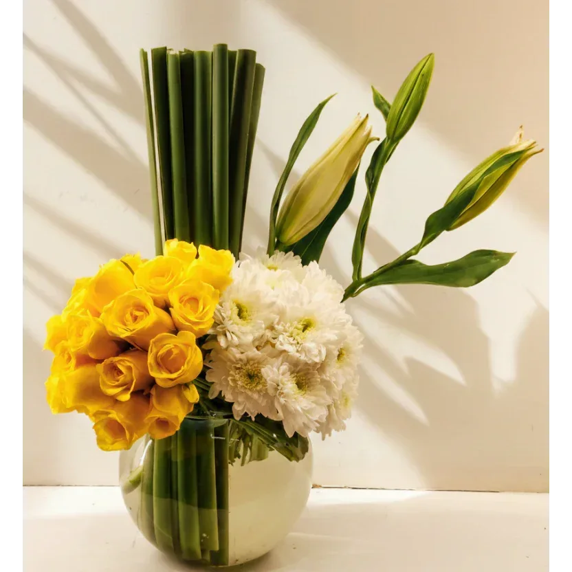 Yellow Rose Bouquet with White Chrysanthemums - atfleurs