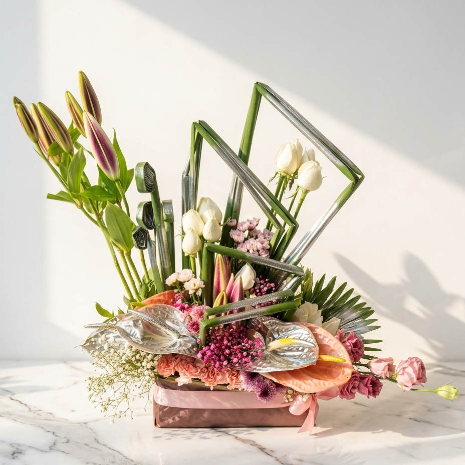 Pink Lily Arrangement with Anthurium