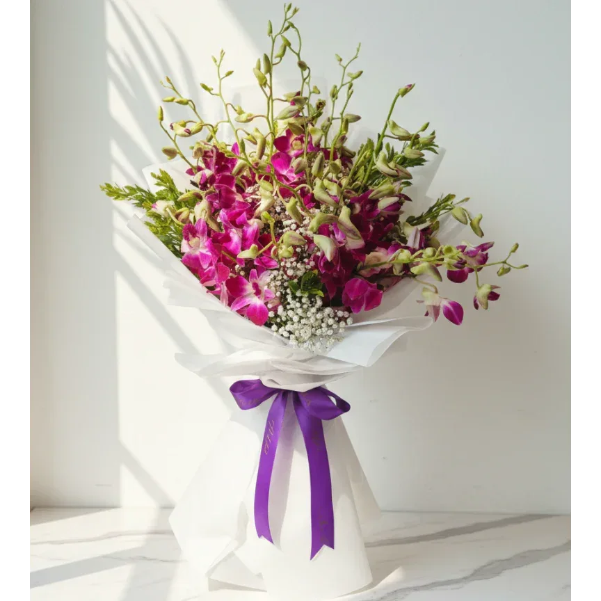 Orchid Bouquet with Baby’s Breath. fresh flowers. same-day delivery. mumbai, bandra. fancy bouquets
