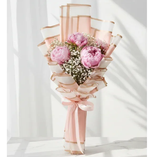 Pink Peonies Bouquet with Baby’s Breath - atfleurs