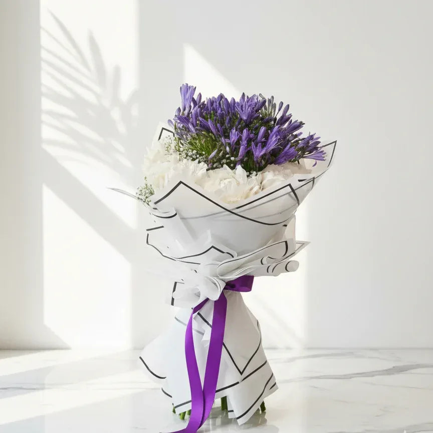 Purple Agapanthus Bouquet with White Peonies - atfleurs
