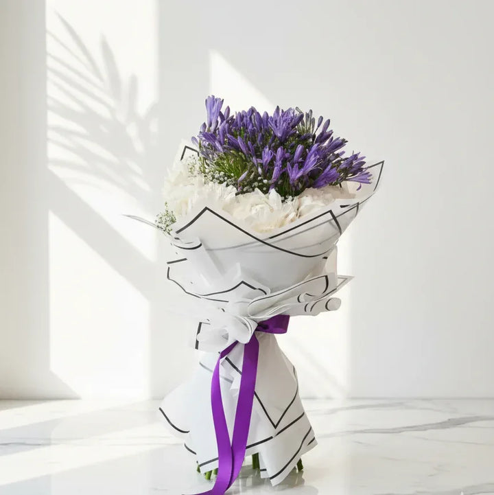 Purple Agapanthus Bouquet with White Peonies - atfleurs