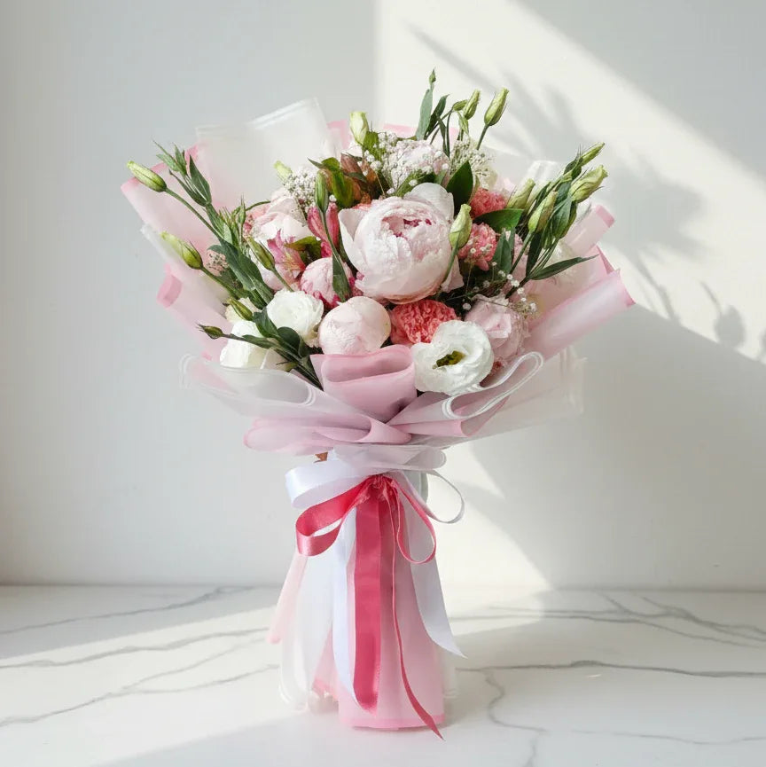 Soft Pink Peony and Carnation Bouquet - atfleurs